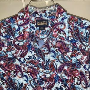 Daniel Cremieux Floral Paisley Button Up Short Sleeve Shirt  Blue Purple XL